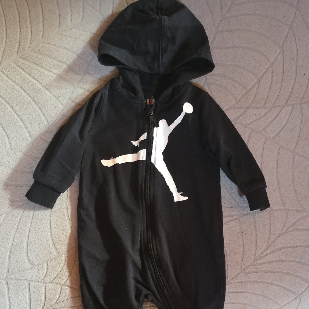 Black Hooded Baby One-Piece with White Graphic